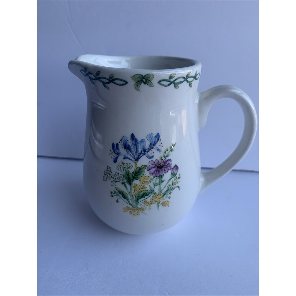 Thomson Pottery Floral Garden Creamer Pitcher White Ceramic Cottage Aesthetic